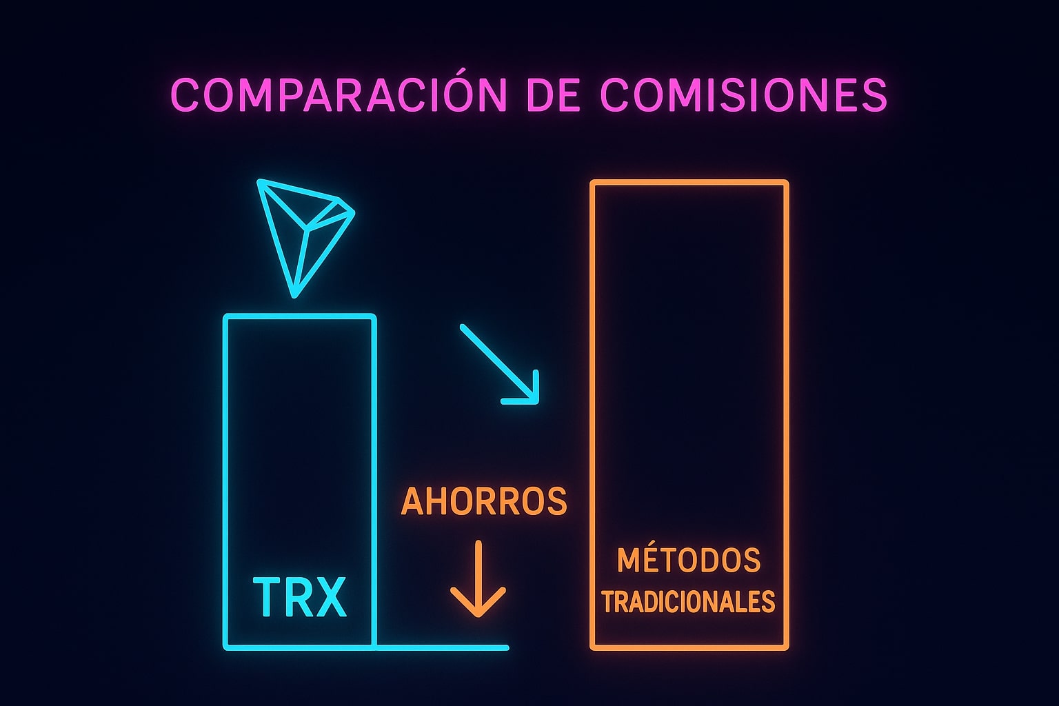 Gráfico comparativo mostrando comisiones de transacción entre TRX y métodos de pago tradicionales con ahorros destacados
