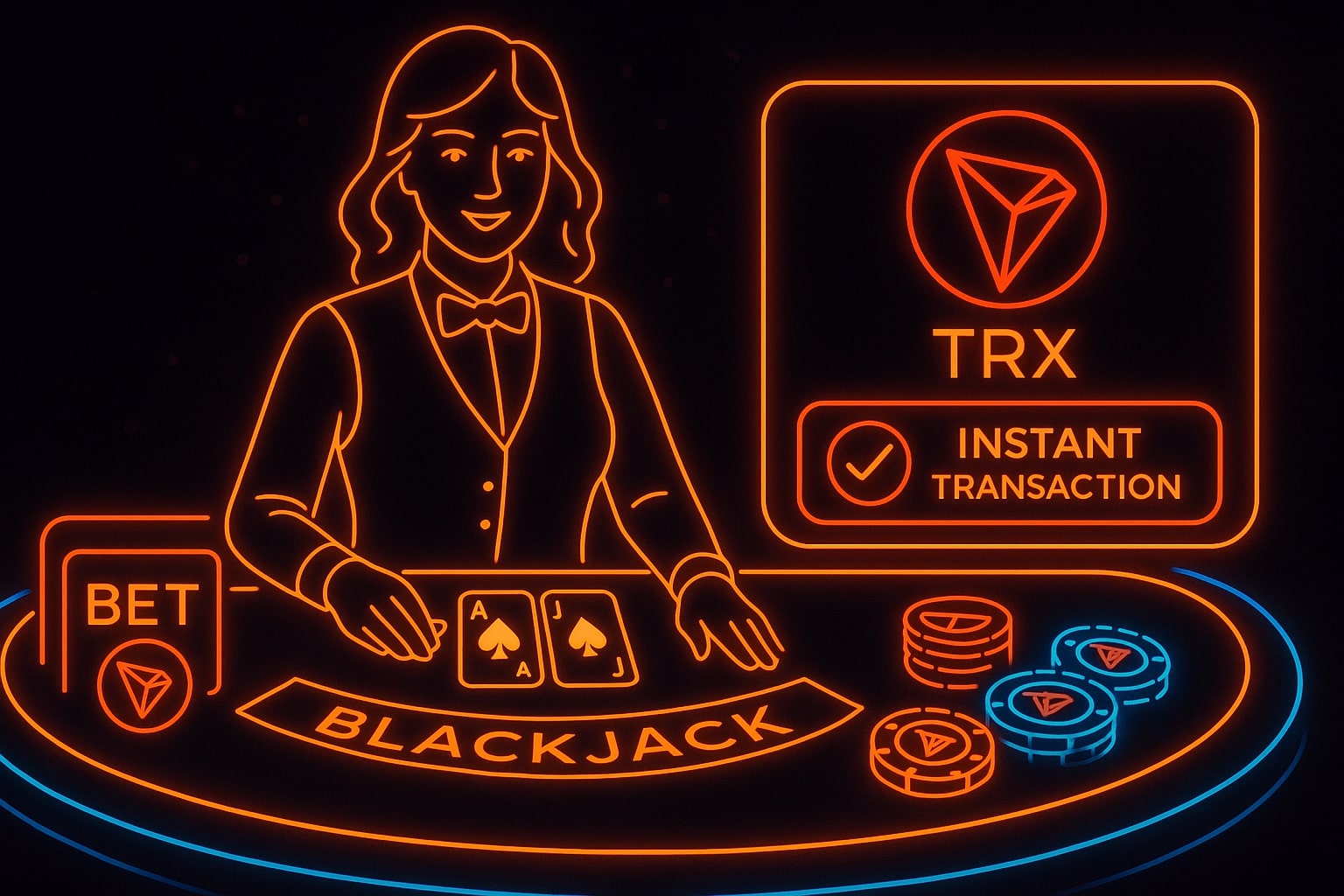 Live dealer blackjack table at Tron casino with TRX betting interface and instant transaction display